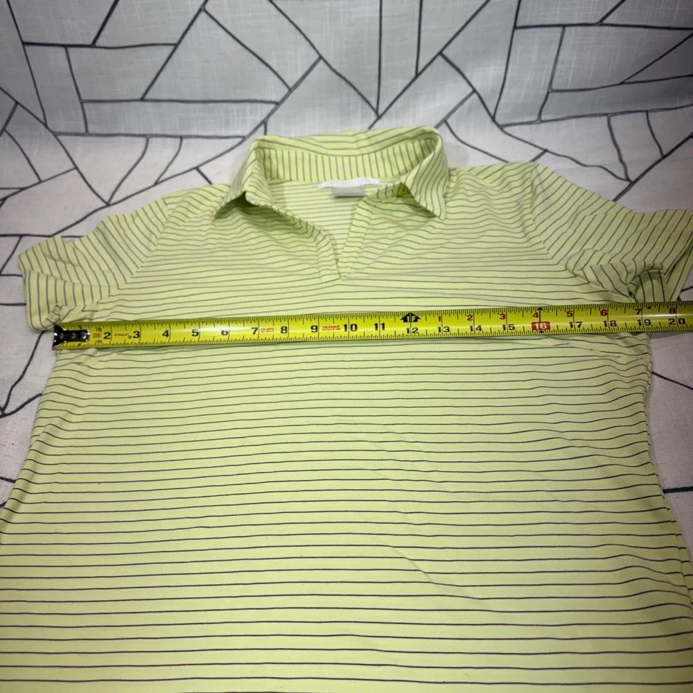 Nike Golf Polo Shirt Medium Lime Green Striped NikeFIT DRY Short Sleeve V-Neck